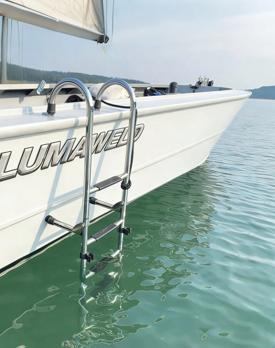 Escalera plegable de acero inoxidable de 5 escalones, escalera de barco resistente con escalones antideslizantes para pontón, muelle, piscina y RV