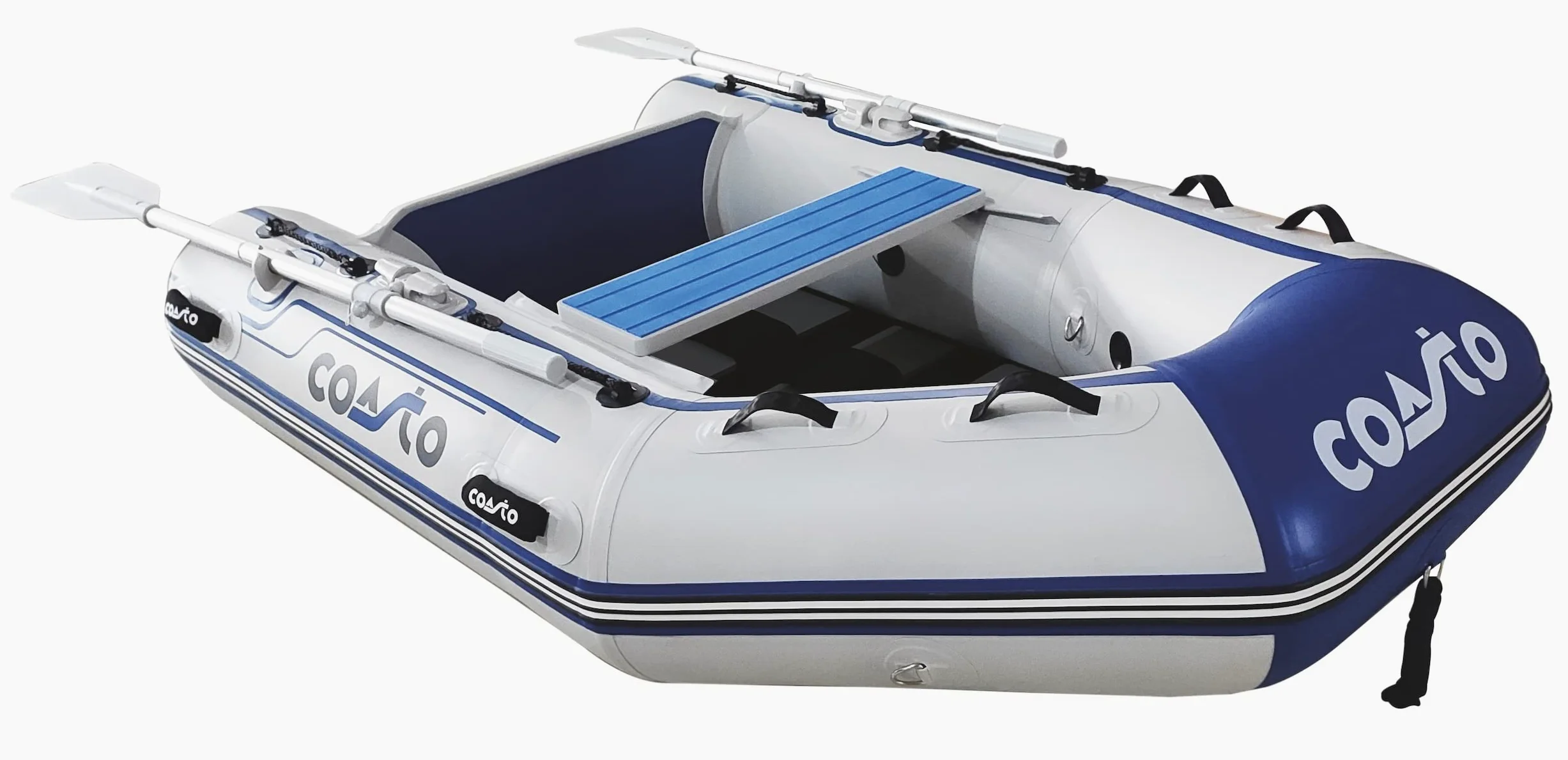 Coasto Anexo Slat 230-BT-CSL230C-Barco Inflable Piso Latte Carbono con Pack 2 Pajas, Bomba y Bolsa de Transporte - 3 Places-White BLUE-230x130cm Adulto Unisex, Multicolor, Estándar