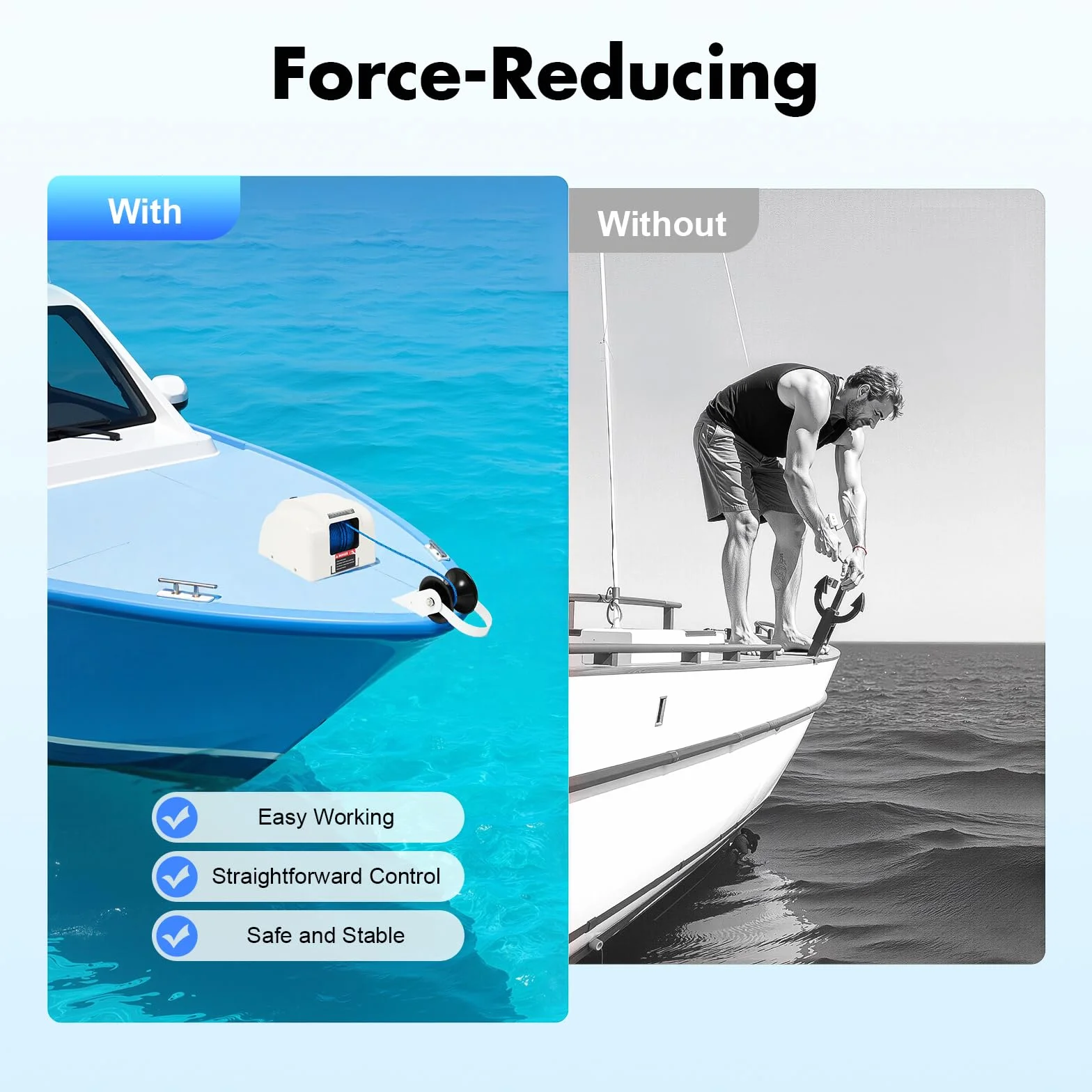Molinete eléctrico para barco de 45 LBS con mando a distancia y soporte, ancla de agua dulce y salada, longitud de la cuerda de anclaje 30,48 m para barcos de pesca, pequeñas embarcaciones