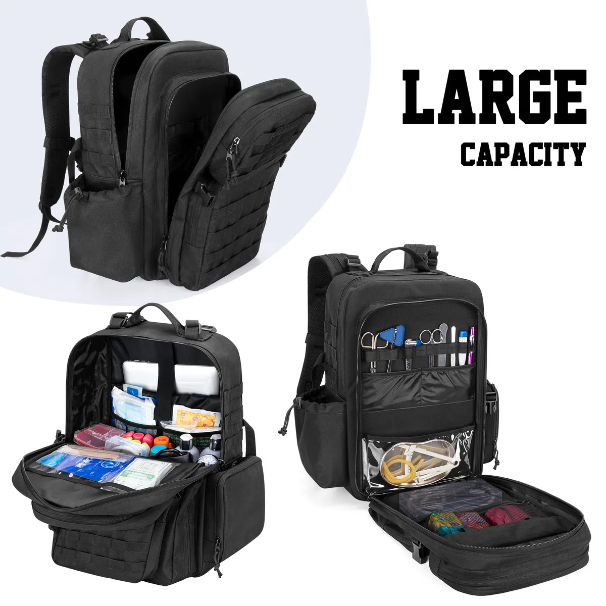 Damero Mochila Táctica Trauma Vide, Molle Bag First Aid Bug Out Bolsa Táctica Médica para Camping,Negro