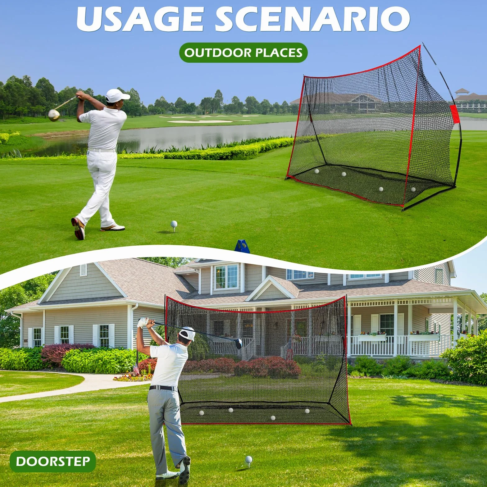 Red de Golf Grande, 10 pies x 7 pies, Red de práctica de, Accesorios de Profesionales con Bolsa de Transporte para Entrenamiento de golpeo de Golf en Interiores y Exteriores