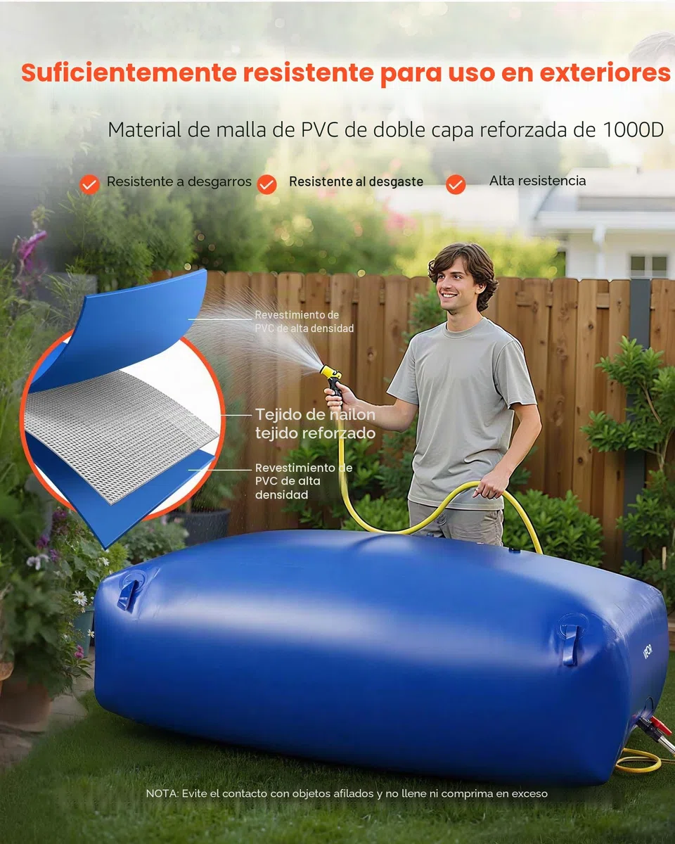VEVOR ​Vejiga del Almacenamiento de Agua con Válvula, Bolsa de Agua Portátil y Plegable, Resistente a Fugas, para Autocaravanas, Camiones, Uso en Exteriores (Azul, 1000L)
