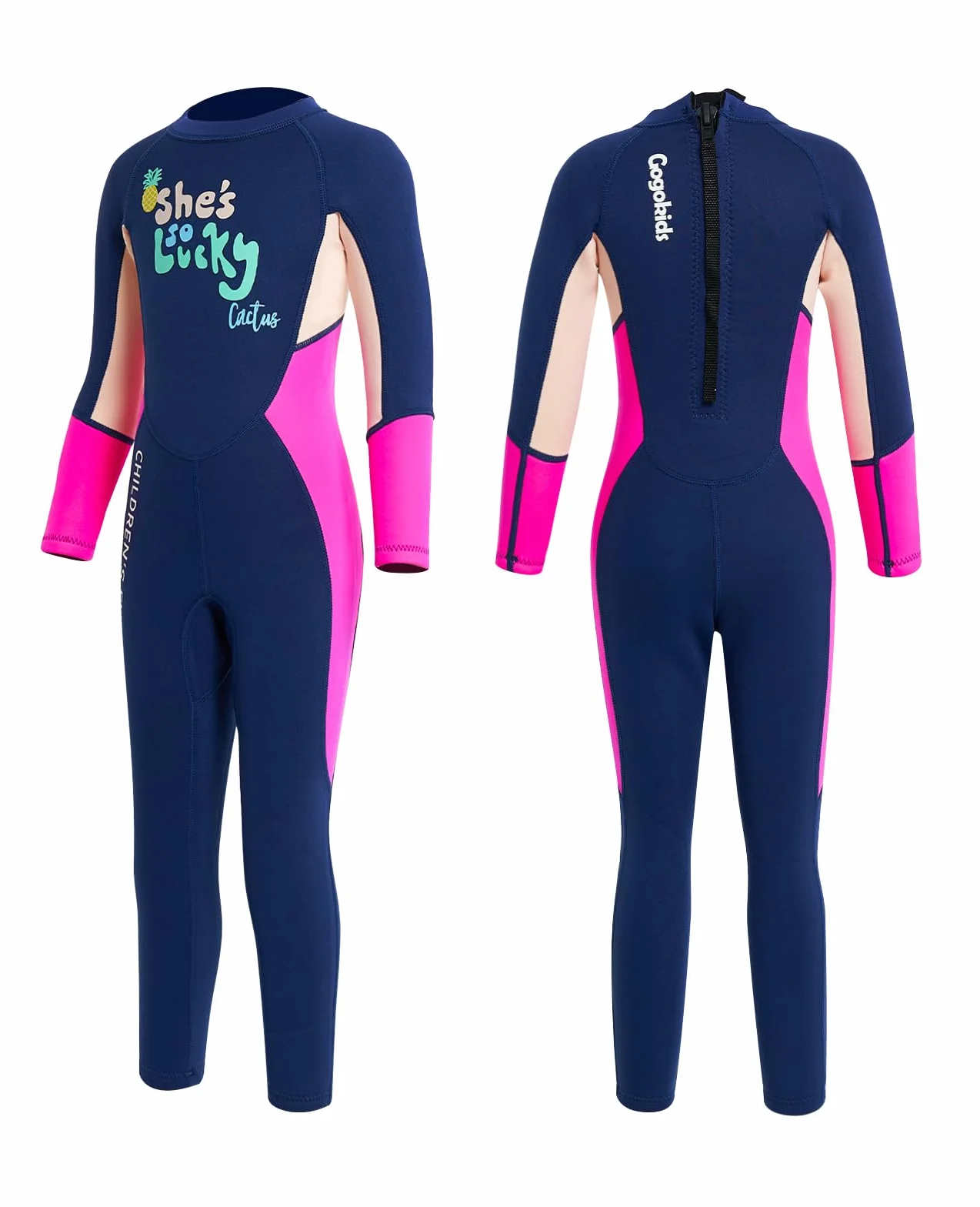 Gogokids Traje de Neopreno para Niñas, Cálido Traje de Buceo 2.5mm Neopreno Manga Larga Engrosado Ropa de Natación de Una Pieza Protección Solar UV 50+