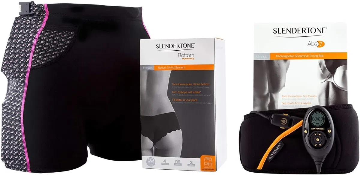 Slendertone Pack Cinturón Abs7 y Pantalones Cortos para Gluteos Electroestimulacion, Unisex-Adult, Negro, 69-119cm, 34-40