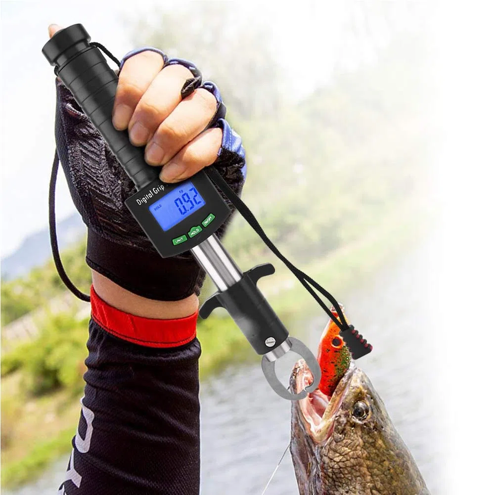 Pese 25 kg / 55 LB Digital Fish Gripper, 3 en 1 Portable Fishing Tool Kit Lip Grabber Grip Grabber con escala de peso y 1M de cinta