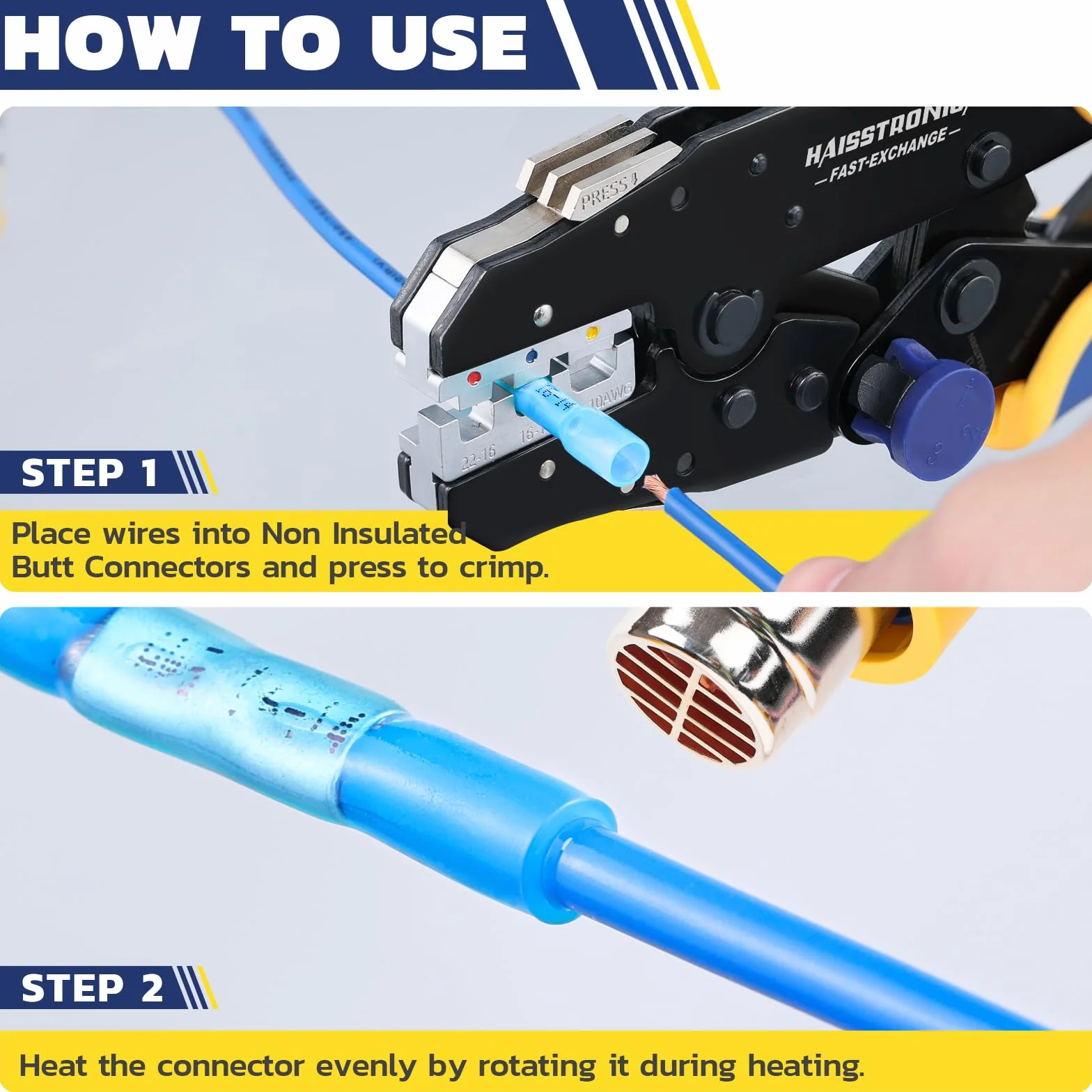 Conectores termorretráctiles Haisstronica de 330 piezas: kit de conectores de cable de crimpado eléctrico a prueba de agua de grado marino, cobre rojo estañado