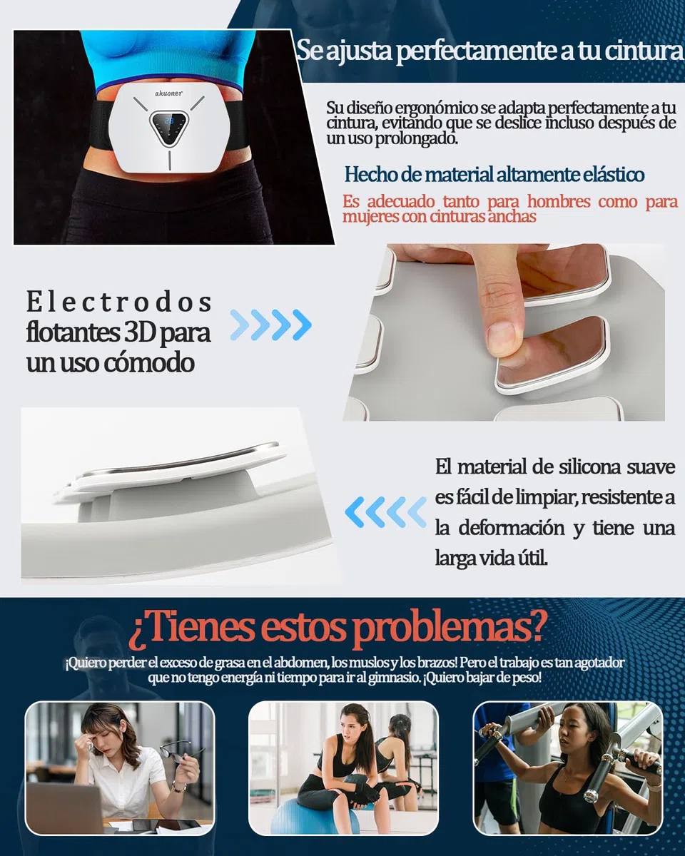 Electroestimulador Abdominal -EMS Cinturón de Entrenamiento para Hombres Y Mujeres 8 Modos Y 30 Intensidades Estimulador Muscular Abdominal para Casa Oficina Y Gimnasio