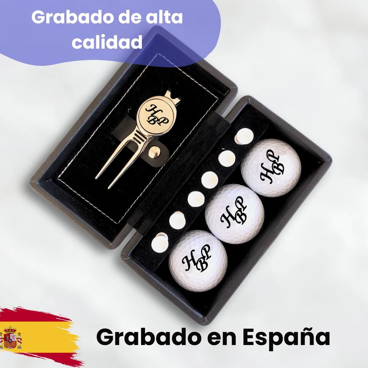 Juego de pelotas de golf con iniciales personalizadas, 3 pelotas de golf Wilson y 6 tees en caja de regalo, color negro
