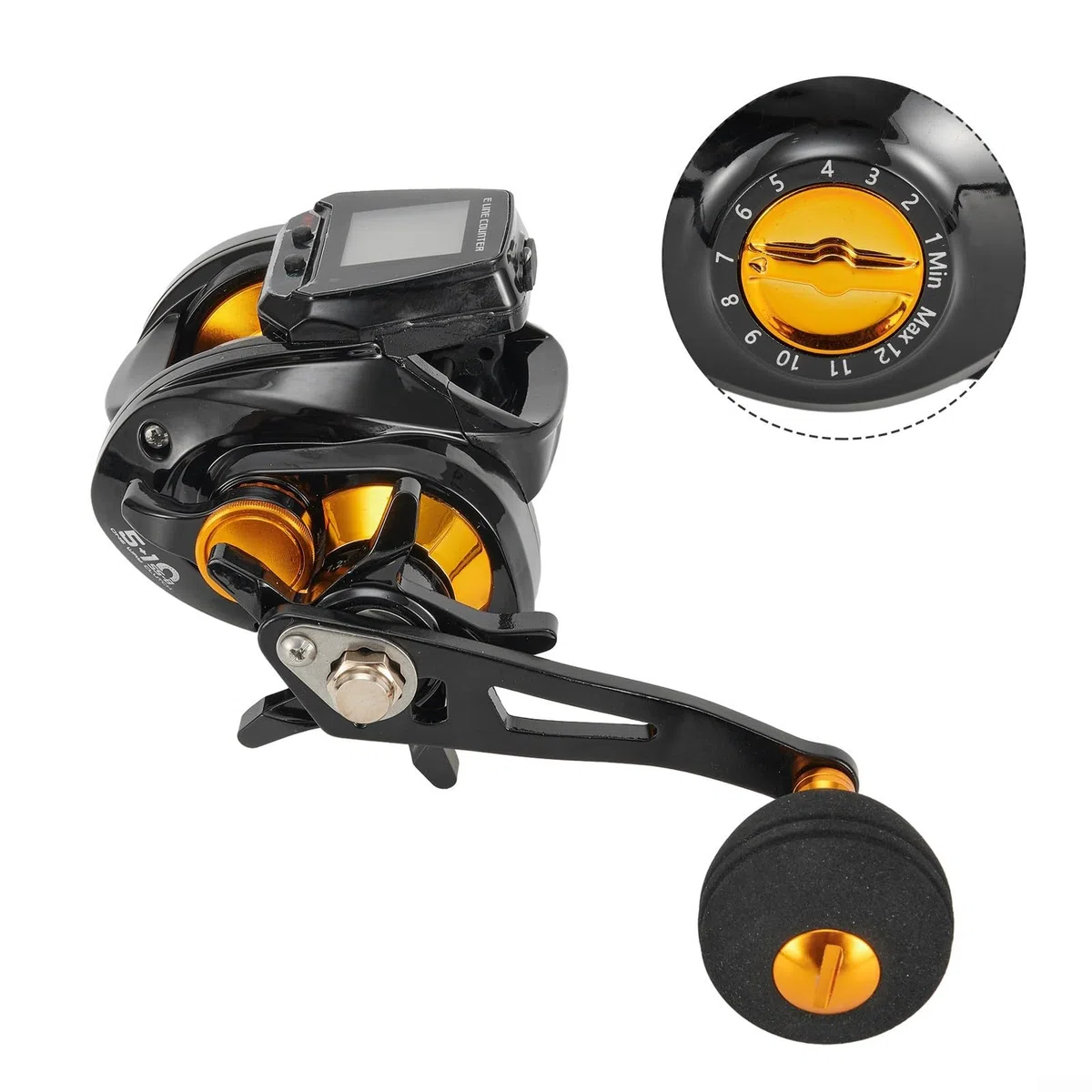 Carrete de pesca de aluminio, pantalla digital grande, recargable, alarma de mordida