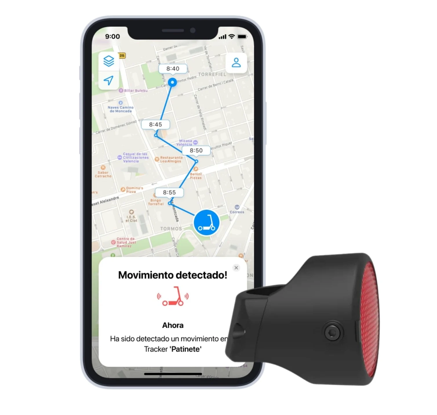 Invoxia Bike Tracker - Localizador GPS Antirrobo para Bicicleta - Reflector con Alertas en Tiempo Real - Suscripción de 3 años Incluida - hasta 3 Meses de Autonomía - Discreto y Ligero - Estanco