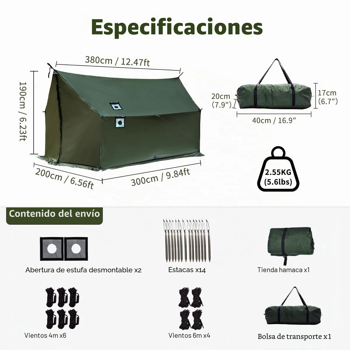 Tienda de campaña con apertura de horno, tienda de campaña resistente al invierno, 3-4 personas, gran espacio, tiendas calientes para camping, senderismo