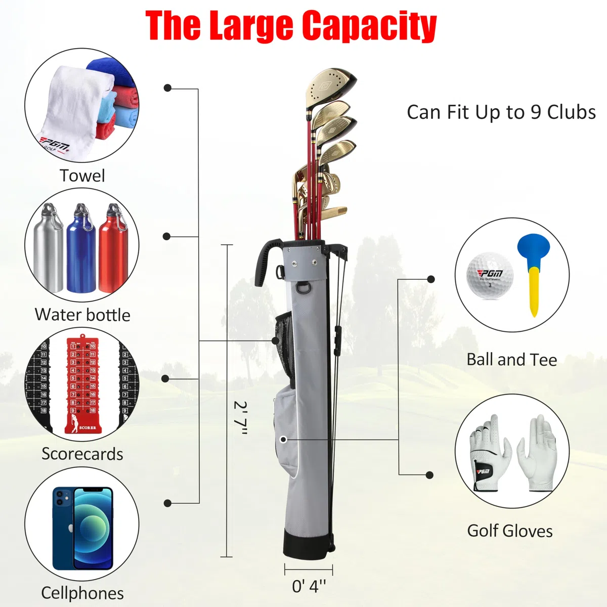 PGM Bolsas de Golf - Bolsa de Golf Ligera PGM con Correa y Soporte - Bolsa de Golf fácil de Transportar y Duradera - Bolsa de Golf con Soporte para el Campo de conducción, par 3 y Campos ejecutivos -