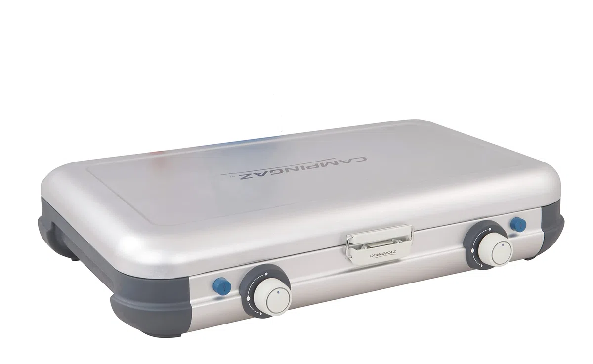 Campingaz Camping Kitchen 2 Grill & Go CV | Cocina Camping de gas, 2 fuegos, funciona con cartucho gas, 3,600 vatios, cocina cartucho con 2 placas de cocción regulables de forma continua