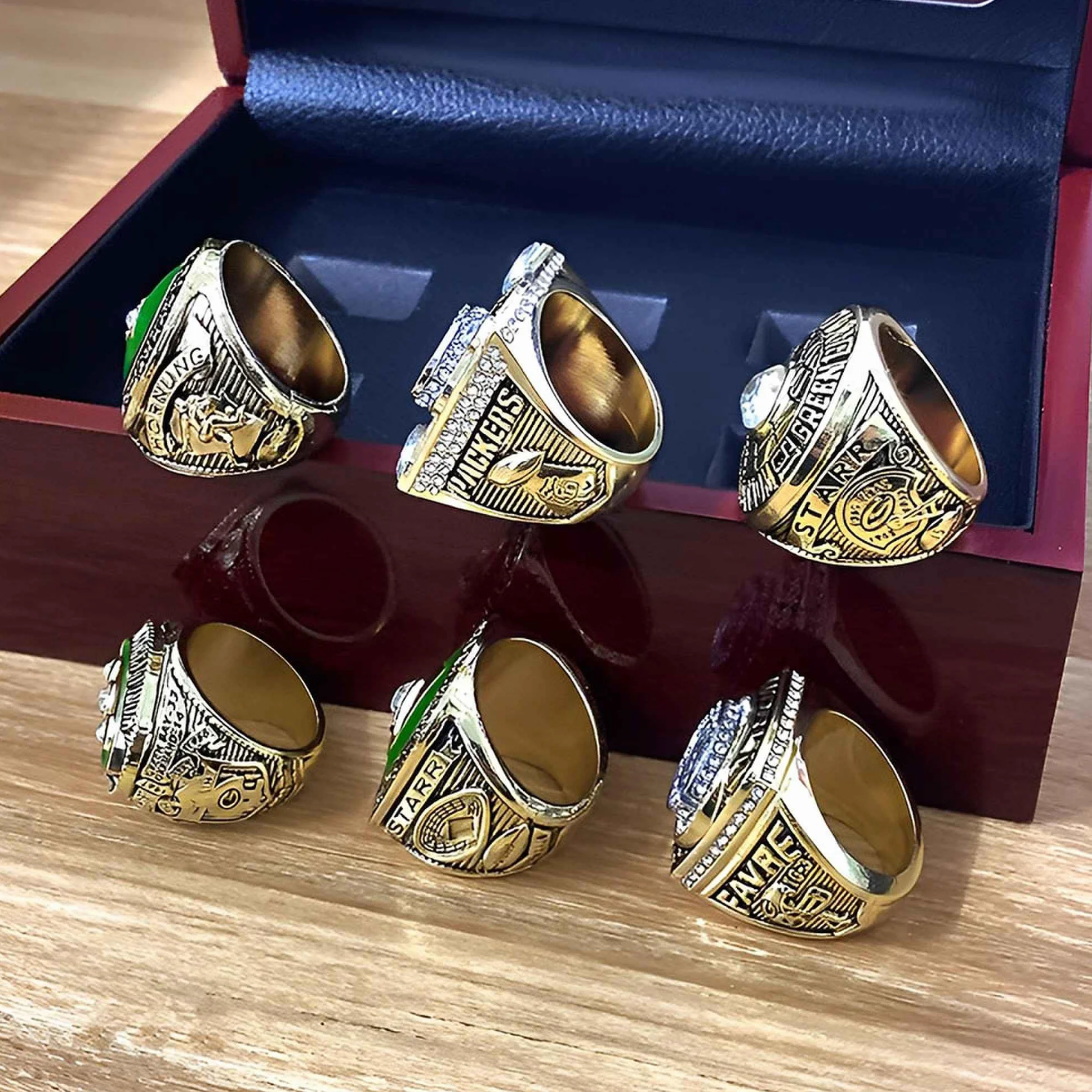 Conjuntos de Anillos de Campeonato de los Green Bay Packers Anillo de campeón de Rugby Super Bowl FFL Recuerdos coleccionables Regalos para Padres de Hombres Vaqueros