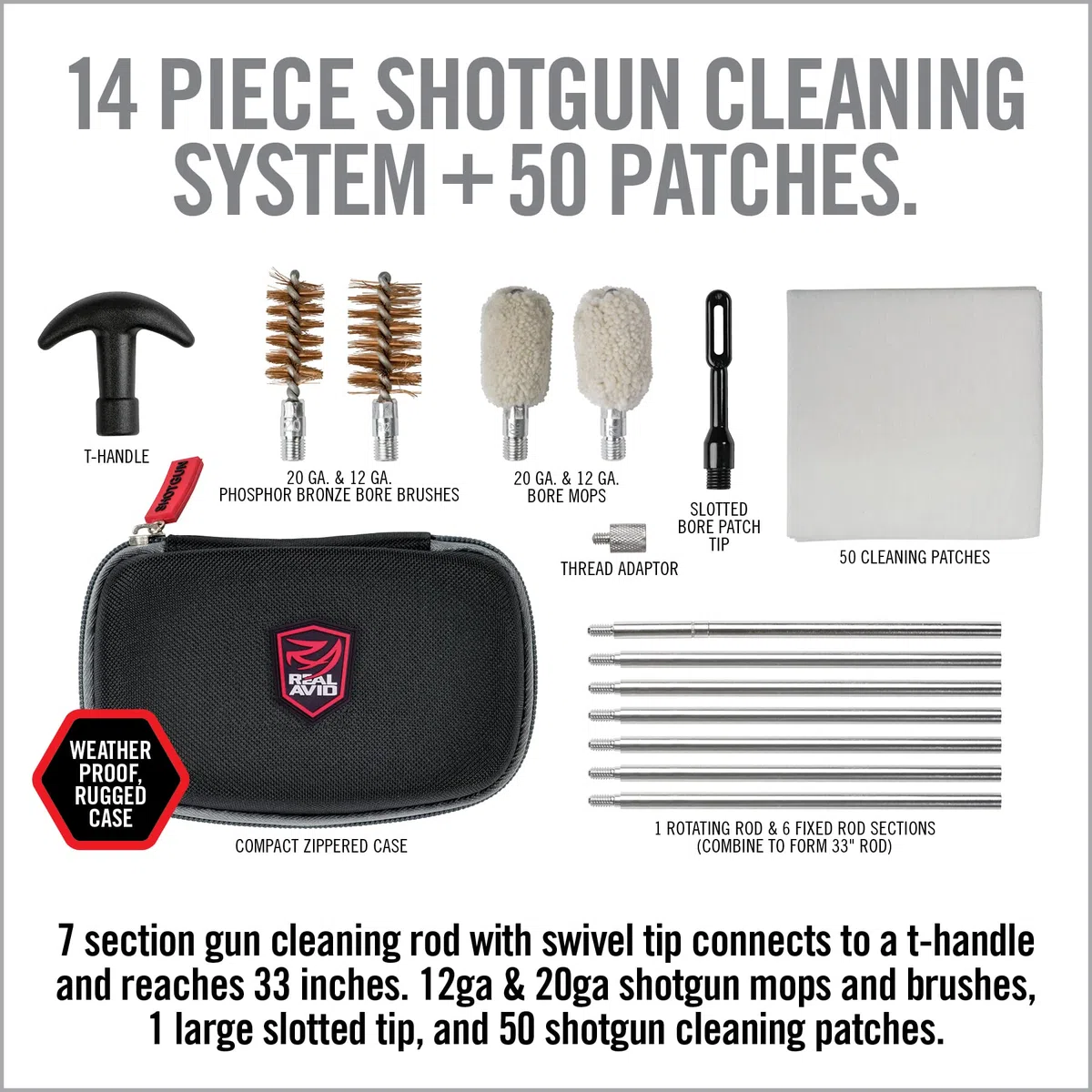Real Avid Gun Boss Shotgun Cleaning Kit - Kit de Limpieza Universal para Escopeta Cal. 12 e 20 con Baqueta