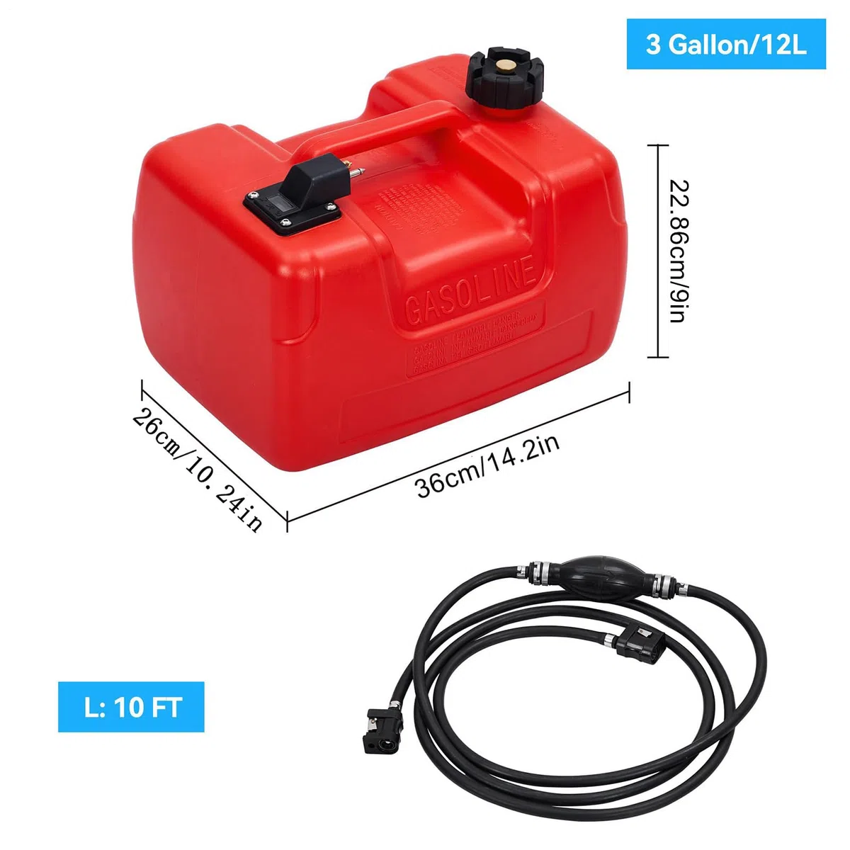 Depósito fueraborda, tanque para fueraborda, tanque de transferencia de aceite marino. Depósito de aceite de 3 galones con filtro y tubo para barcos y embarcaciones