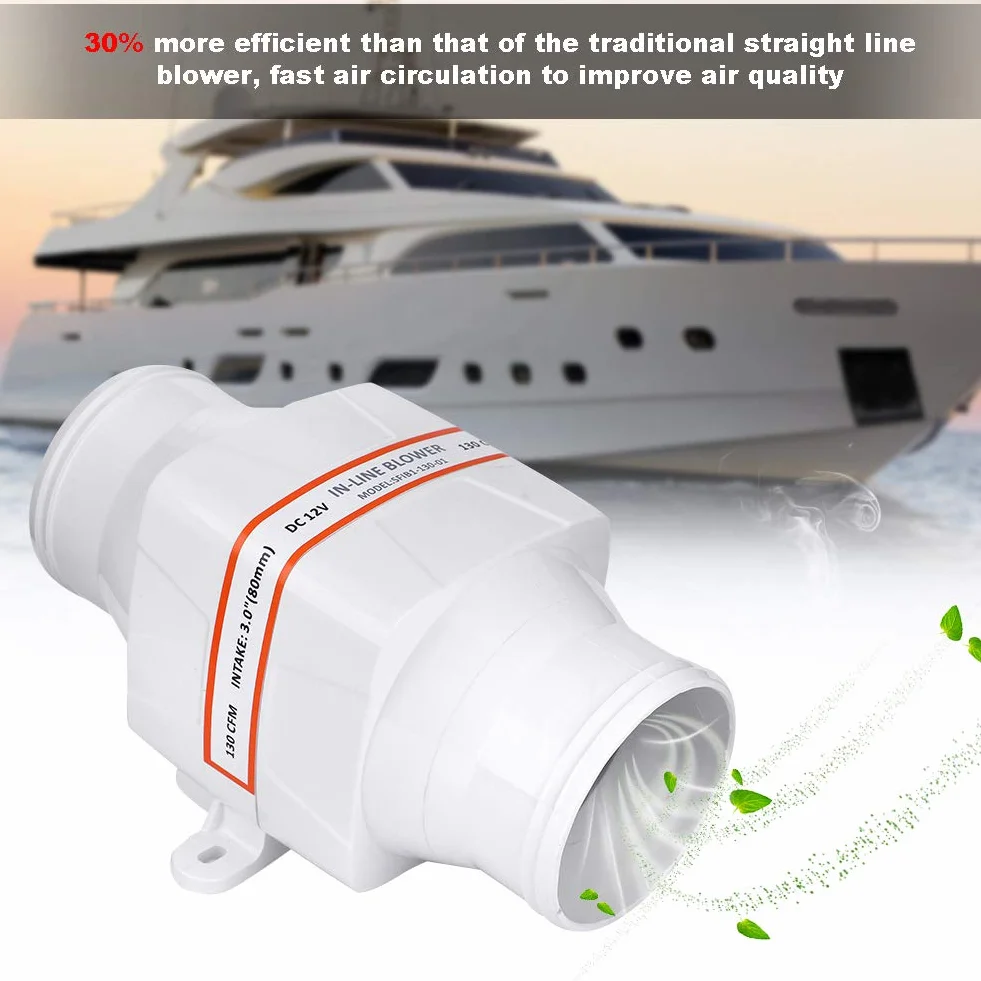 EBTOOLS Soplador de Aire de Sentina Marina 3 Pulgadas Ventilador de Ventilación Fuerte Alta Velocidad Mudo para Yate Caravana Auto Turístico Extractor de Aire