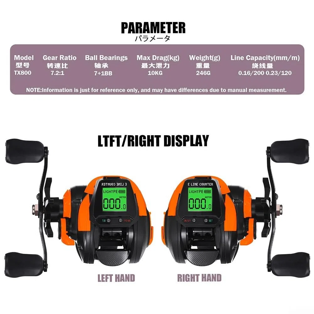 Carrete de pesca digital, carrete de pesca eléctrico con pantalla digital, rueda de cebo recargable recargable