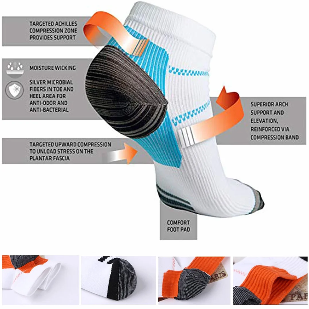 6 pares de calcetines de compresión, fascitis plantar deportiva, soporte de arco para correr, gimnasio, compresión de pies, para hombres y mujeres.