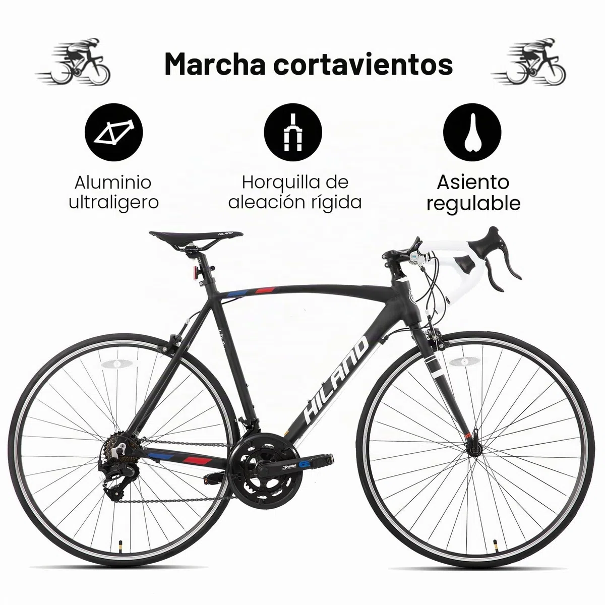 HILAND Alliance Bicicleta de Carretera 28 Pulgadas, 14 Velocidades, Cuadro de Aluminio de 49/53/57 cm para Hombre y Mujer, 700C Bicicleta para Uso Diario para Adultos, Negra/Blanca