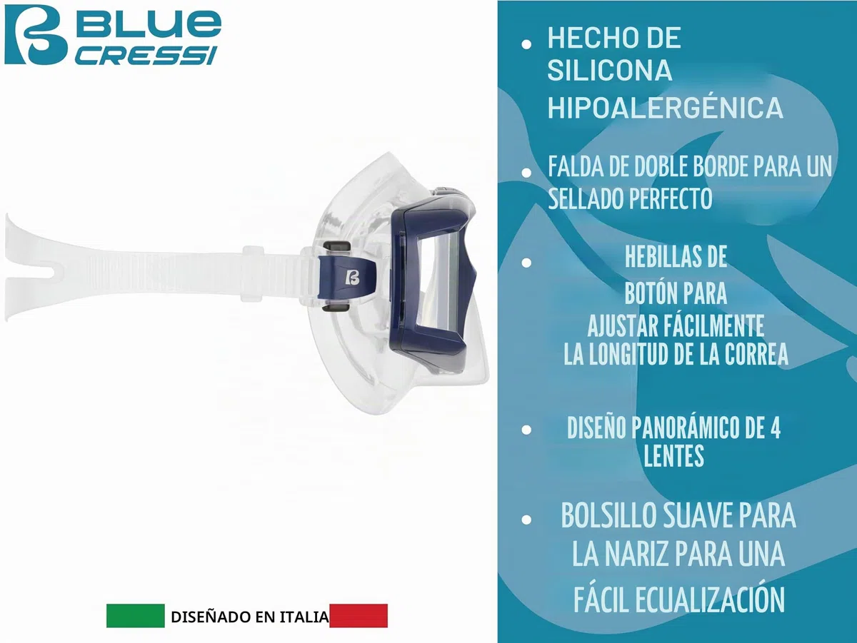 CRESSI Horizon - Mask Equiped with 4 Separate Tempered Glasses or Combo Set Mask + Snorkel Scilla Top Dry Sistem, Diving and Snorkeling with Uninterrupted Panoramic Vision