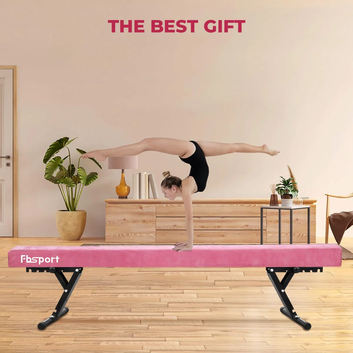 FBSPORT Barra Gimnasia artistica Alta,Barra de Equilibrio Gimnasia artistica Ajustable 244cm,5 Alturas Ajustables viga Estabilidad Equipos de Entrenamiento de práctica de Gimnasio para niño