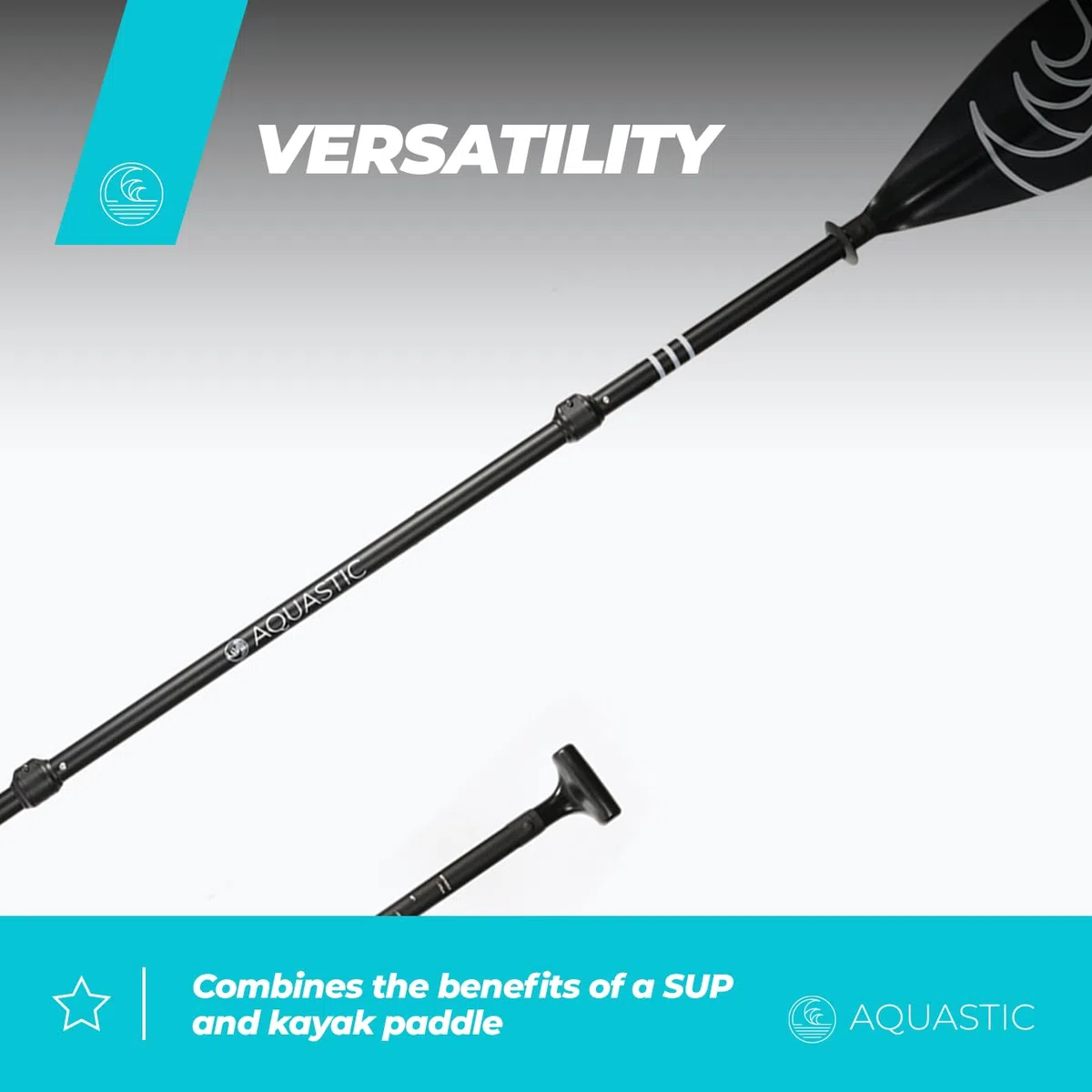 AQUASTIC Sup/Kayak Paddel AQS-SPD004 - Remo para Kayak (3 Piezas, Longitud Ajustable de 175 a 220 cm, Mango de Aluminio Duradero, Hoja de Remo compacta y Ligera), Color Negro