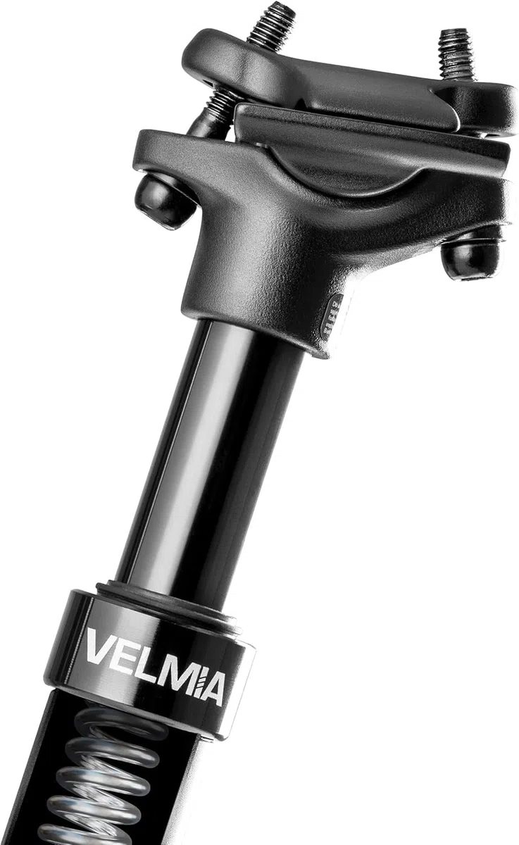 Tija de sillín con suspensión VELMIA 27,2-31,6mm - Aluminio - Negro - Para todo tipo de bicicletas - Alivio para la columna vertebral, montaje fácil