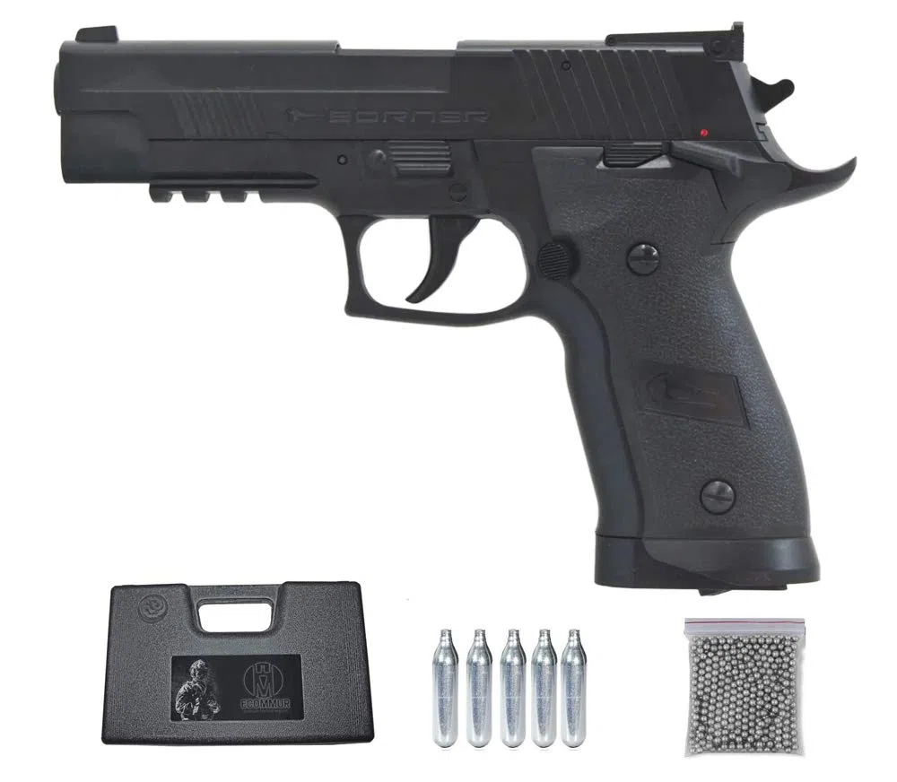 Pack Pistola de balines (perdigones Bolas de Acero BB's). Arma de Aire comprimido CO2 Calibre 4,5mm 3J