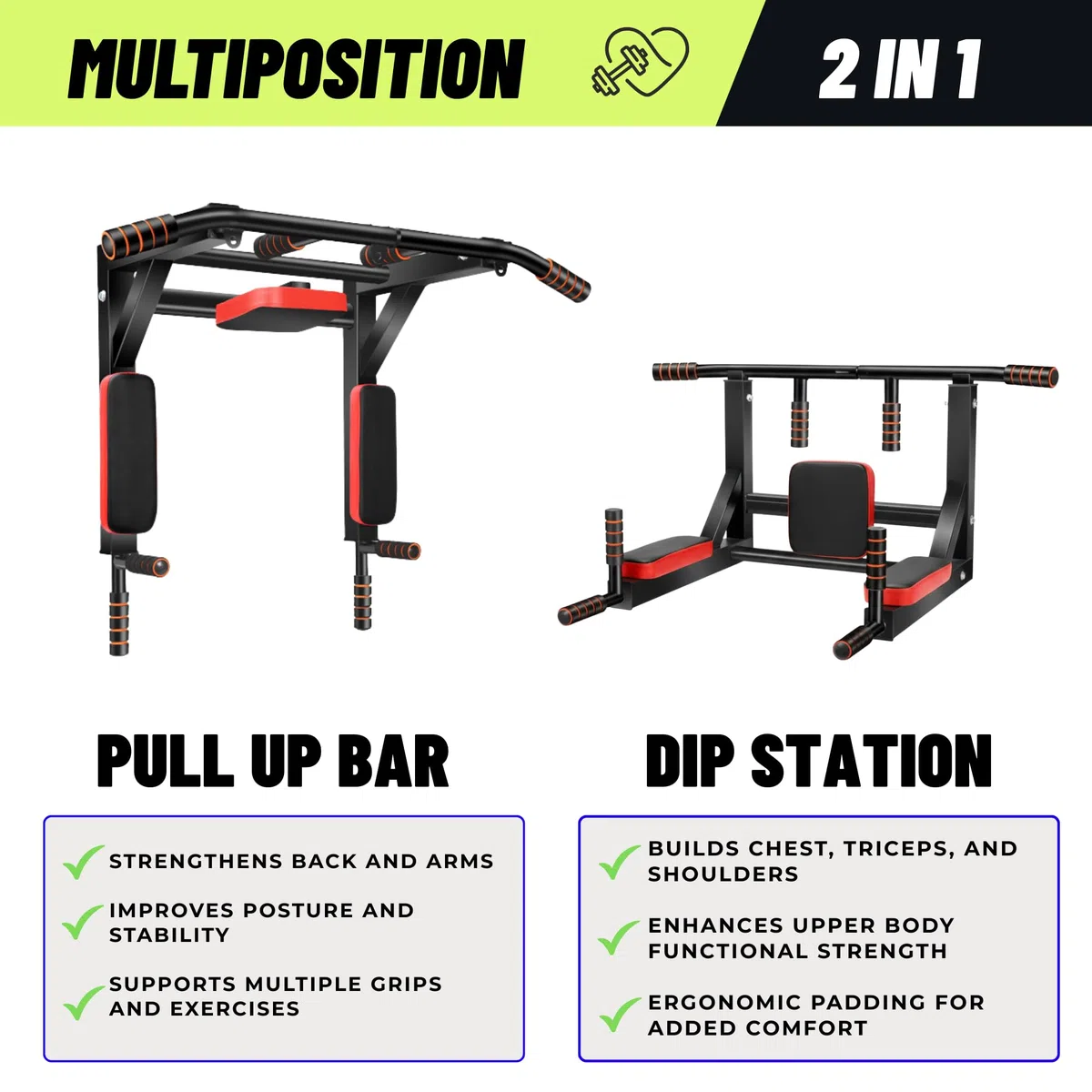 Barra de Dominadas Pared. Estación de Inmersión Multifuncional, Soporte con Múltiples Agarres Equipo Entrenamiento de Gimnasio en el Hogar, Soporta hasta 200 kg.