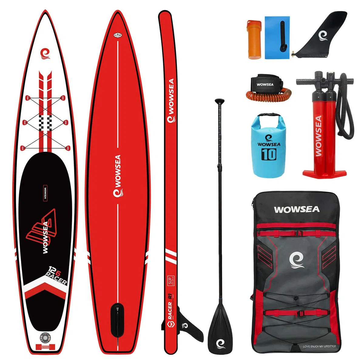 WOWSEA Racer R1 Tabla Paddel Hinchable, Duraderas y Estables Sup Paddle Surf, Carreras & Viajes Stand Up Paddle con Accesorios iSUP, Buena Opción para El Ejercicio Acuático y Recreación