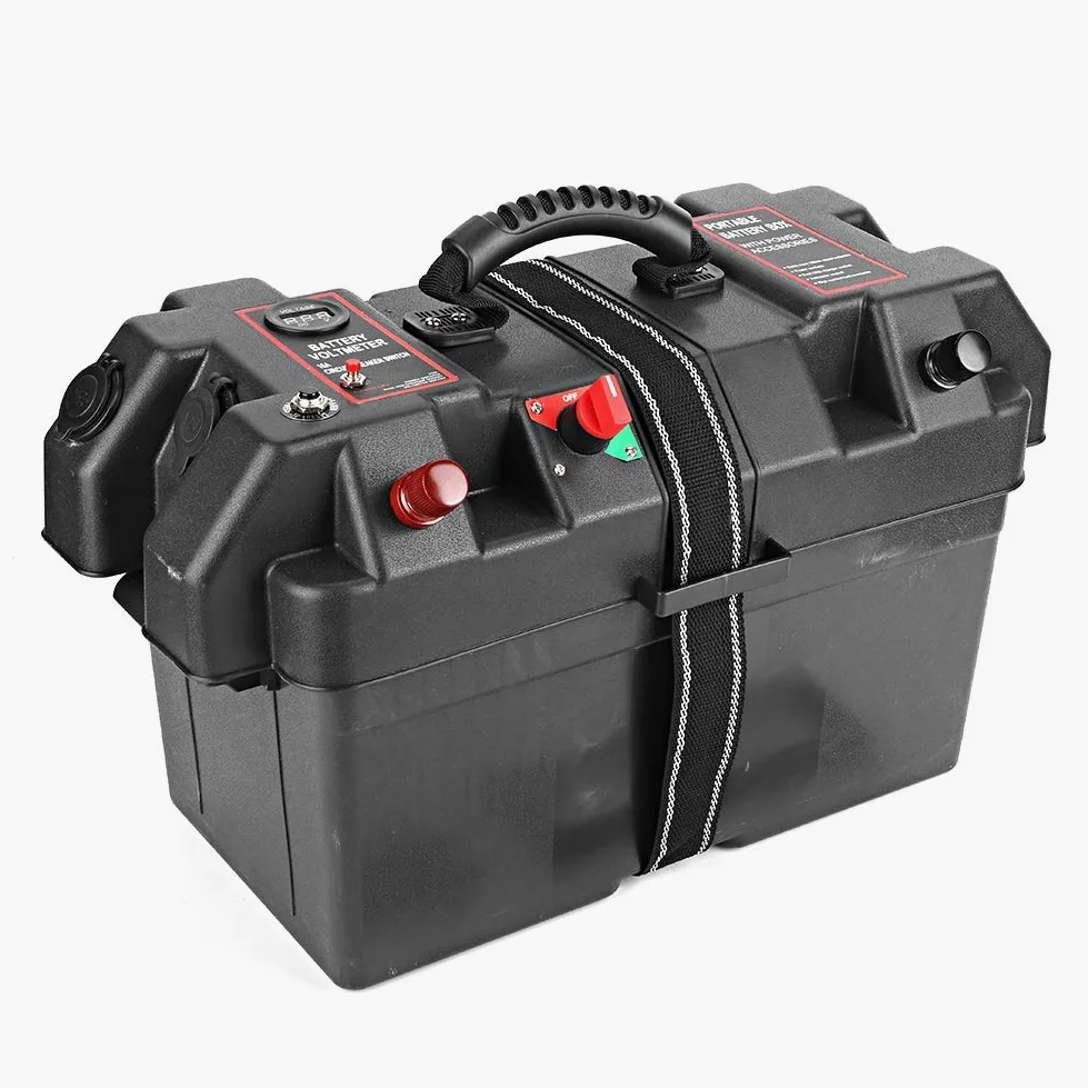 Caja de bateria-Duokon Motor Power, Minnkota Trolling Battery Box Plástico Minnkota Trolling Motor Power Center Station Battery Box USB y cargador de 12V Puerto