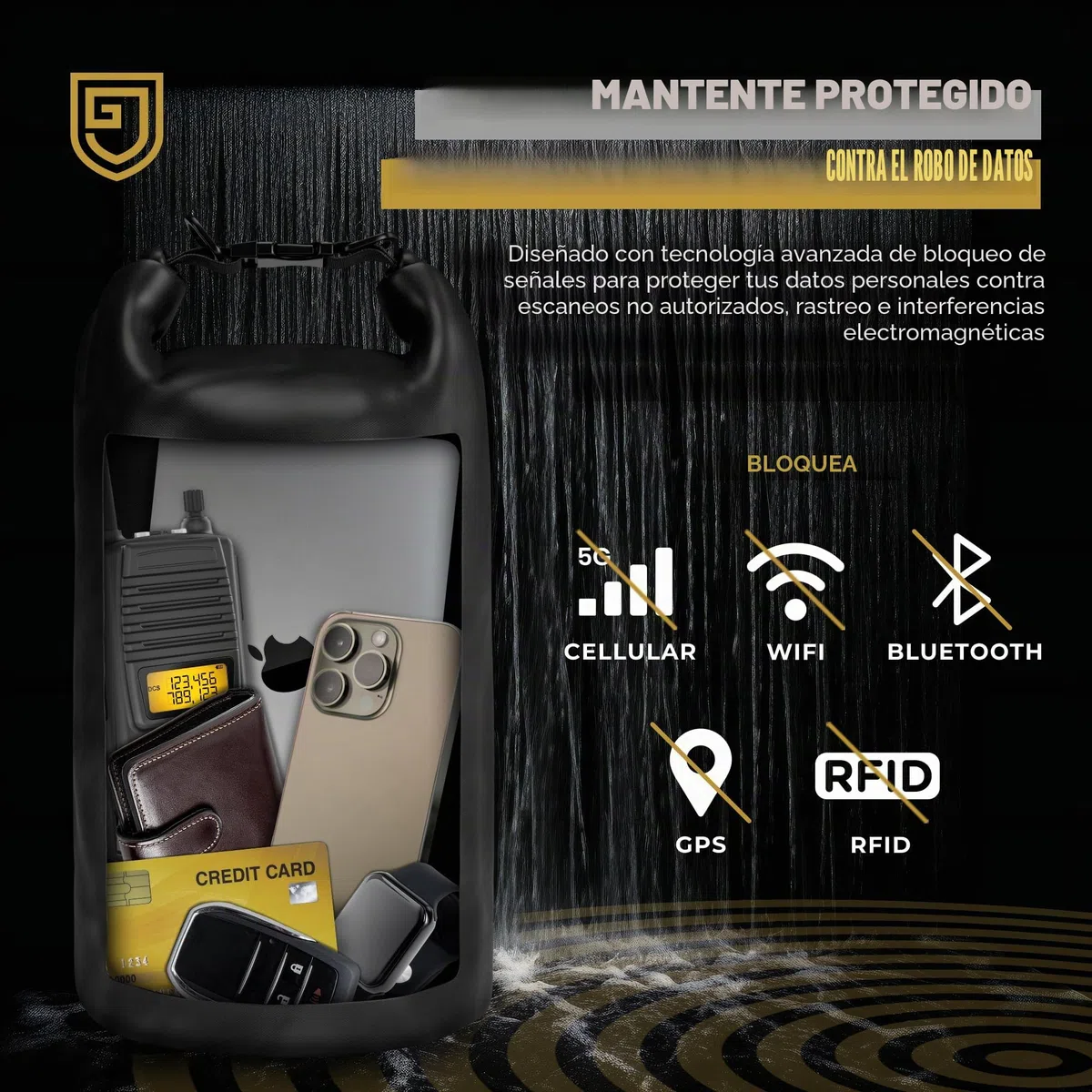 Faraday bolsa impermeable: jaula EMP impermeable para portátiles y teléfonos, grandes bolsas Go Dark, negro