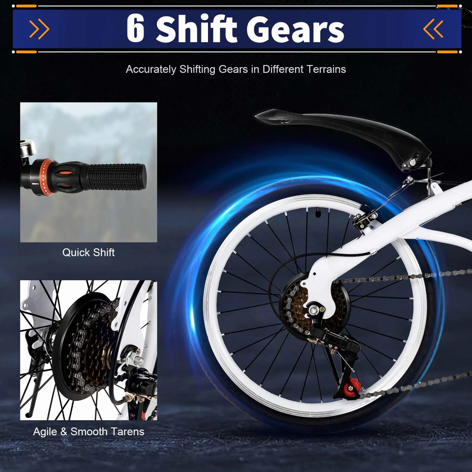 Bicicleta plegable, marco ligero de acero al carbono, bicicleta de ciudad plegable, con 6 velocidades/amortiguadores, ajustable, tamaño plegable pequeño, niños o adultos con una altura de 1,4 a 1,8
