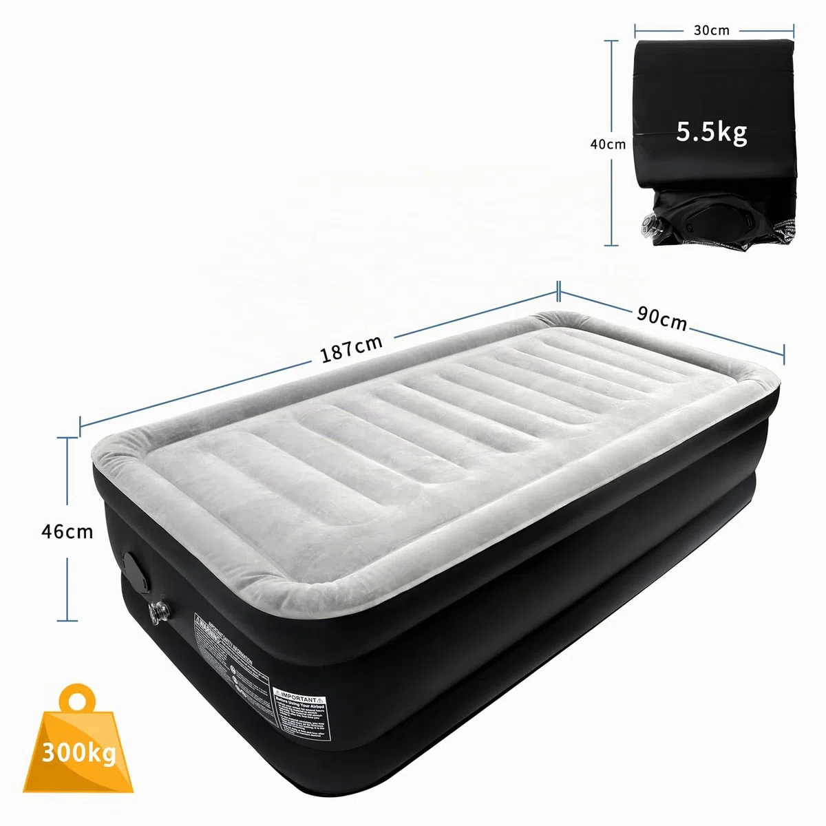 ACXIN Cama para invitados, colchón hinchable, colchón de aire, colchón de aire, autoinflado, incluye bomba de aire y bolsa para acampar/hogar, 187 x 90 x 46 cm, colchón de aire para 1 persona, hasta