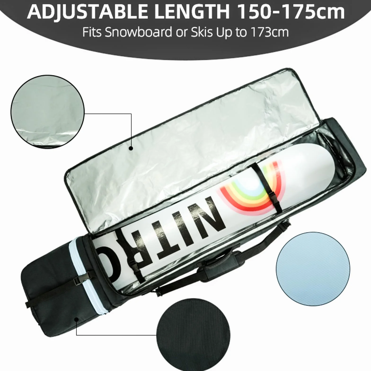 AUMTISC Bolsa de Snowboard Acolchada, Resistente con Forro Interior Impermeable, Correas Ajustables para el Hombro, Apta para Snowboard de 155 a 180 cm