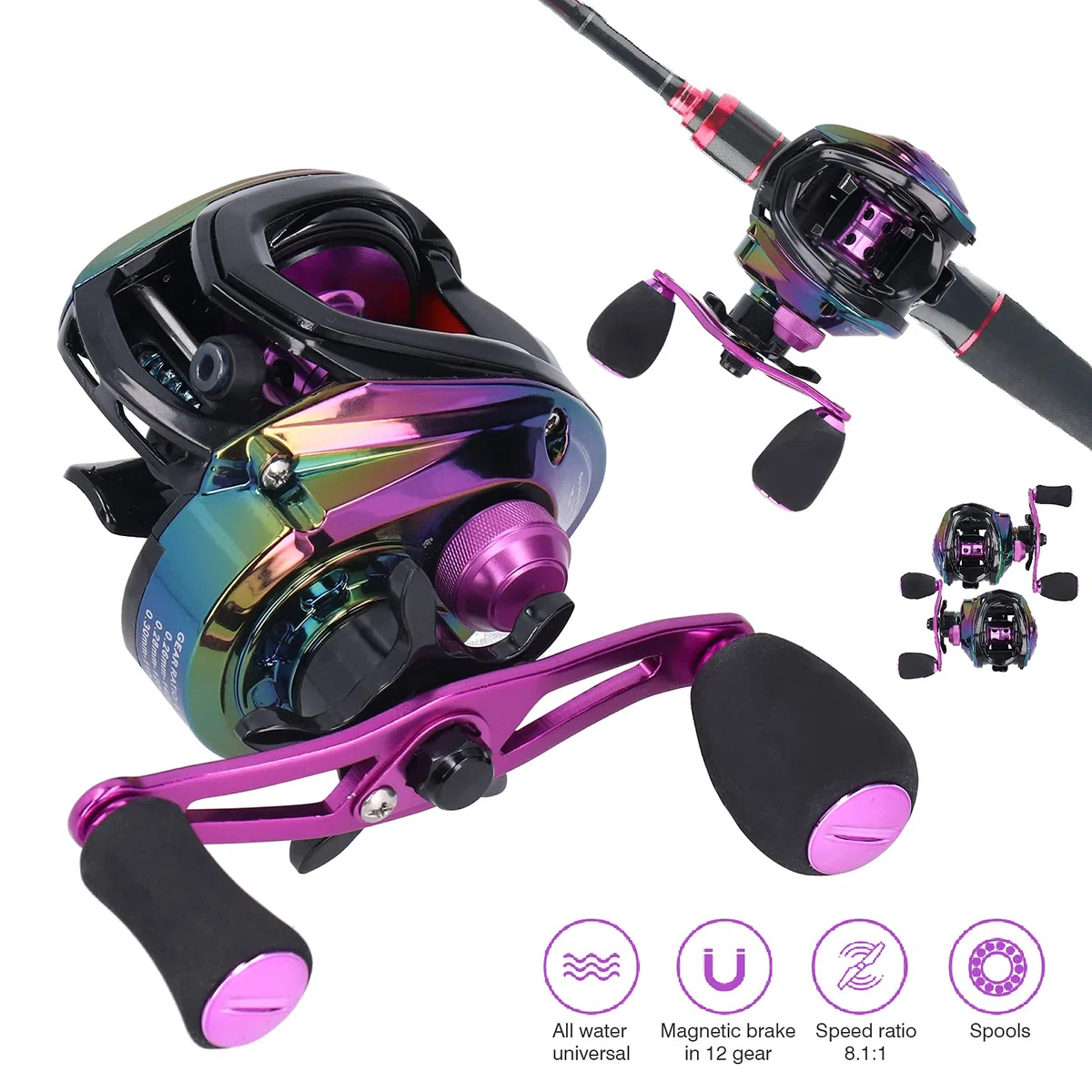 Carrete Baitcasting Relación de Alta Velocidad 8.1: 1 Carrete de Pesca Baitcasting Carretes de Rueda de Pesca de fundición Ligera de Metal