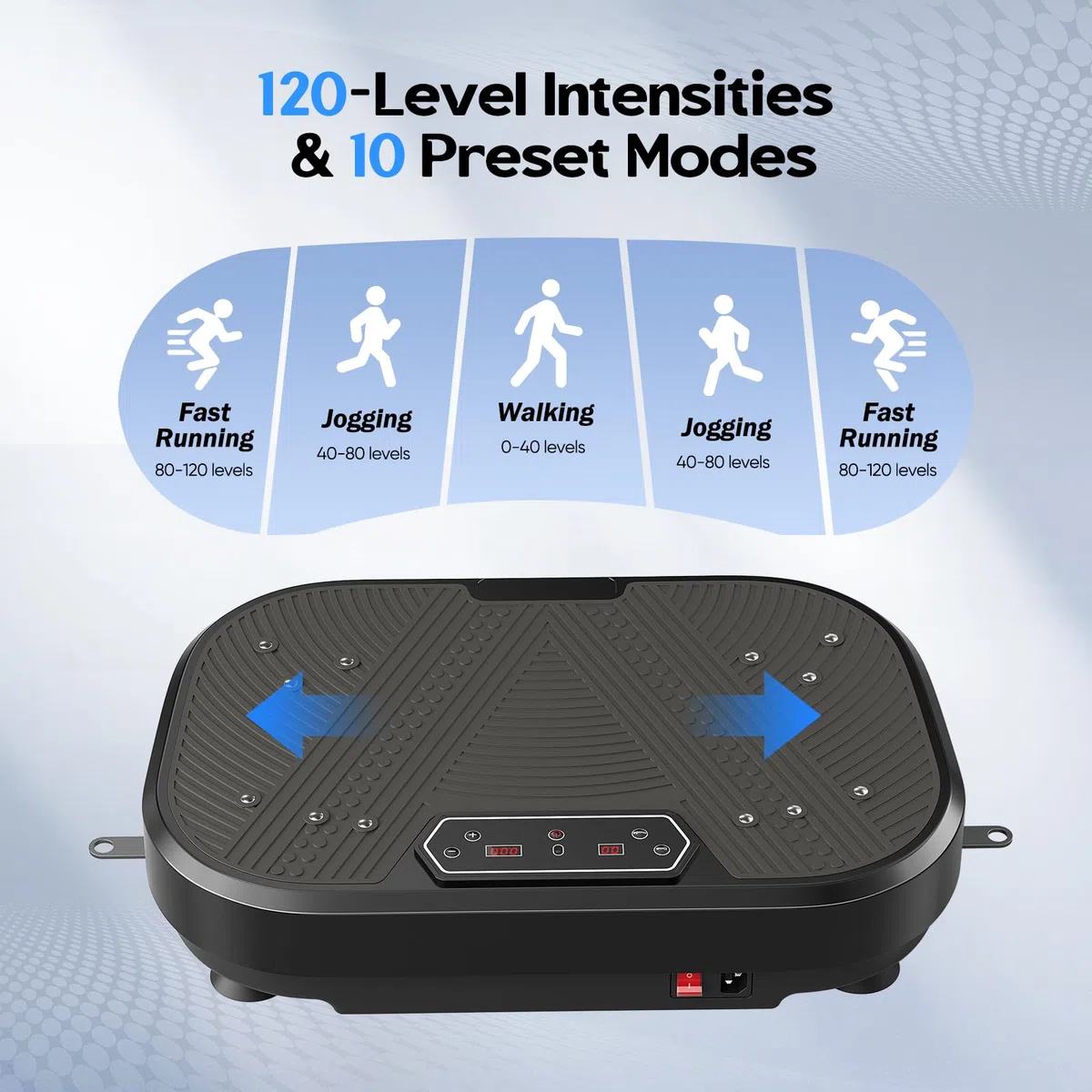 Plataforma Vibratoria, 120 Velocidades Plataforma Vibración Muscular para Musculación y Moldeado,Altavoz Bluetooth y Bandas Elásticas Fitness en Casa para Quemar Grasa y Adelgazar