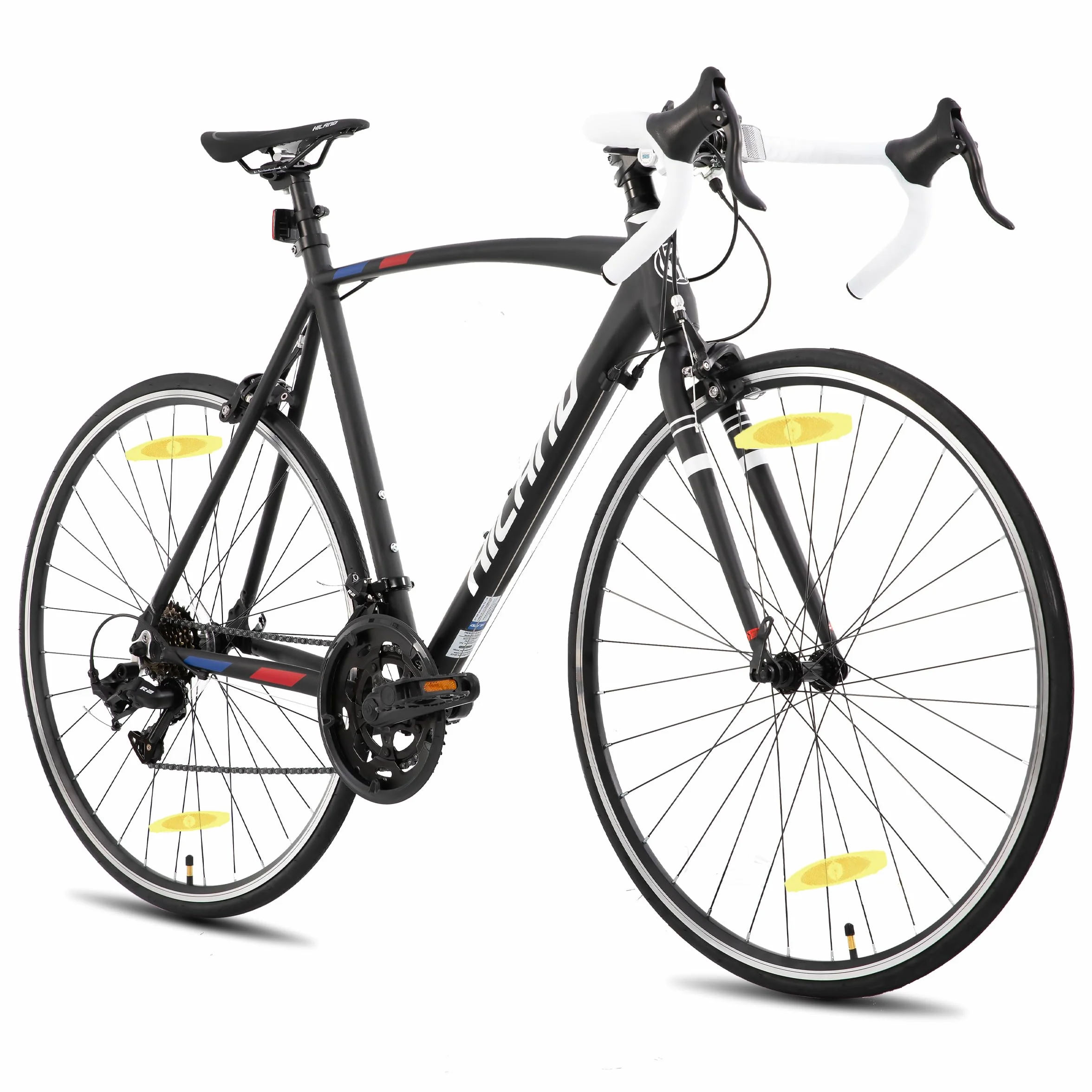 HILAND Alliance Bicicleta de Carretera 28 Pulgadas, 14 Velocidades, Cuadro de Aluminio de 49/53/57 cm para Hombre y Mujer, 700C Bicicleta para Uso Diario para Adultos, Negra/Blanca