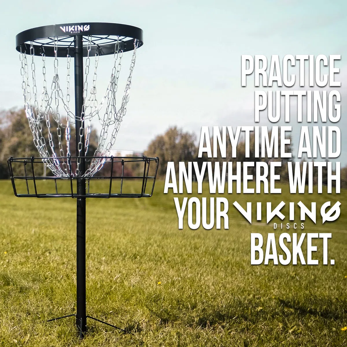 Viking Discs Battle Basket Pro Disc Golf Basket de 130 cm de Altura - Objetivo de Golf Frisbee Ligero y Portátil - Fuerte y Estable - para Practicar el Putt y Crear un Campo en Casa