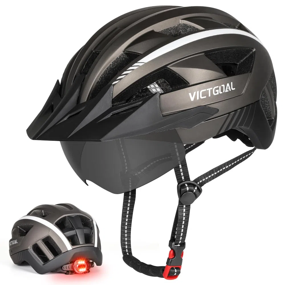 VICTGOAL Casco Bicicleta Adulto con Luz LED Casco de Ciclismo Ajustable MTB Casco Bicicleta de Montaña Casco de Ciclismo para Adulto Hombres Mujeres
