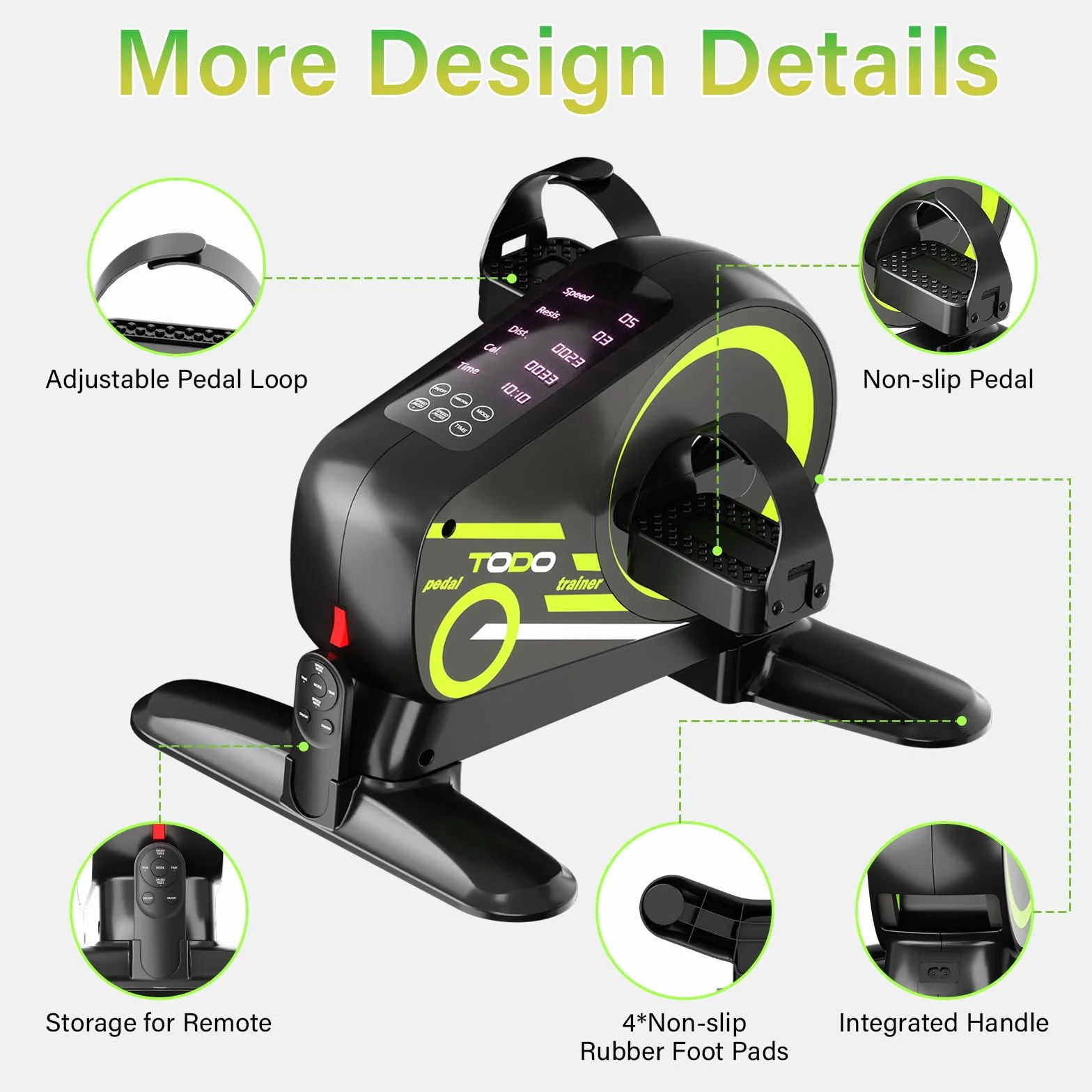 TODO Pedales Estaticos Personas Mayores, Mini Bicicleta con 12 Velocidades y 6 Resistencias, Pedaleador Electrico para Pierna Entrenamiento, Pantalla LCD y Correa para el Pie, Modo Automático & Manual
