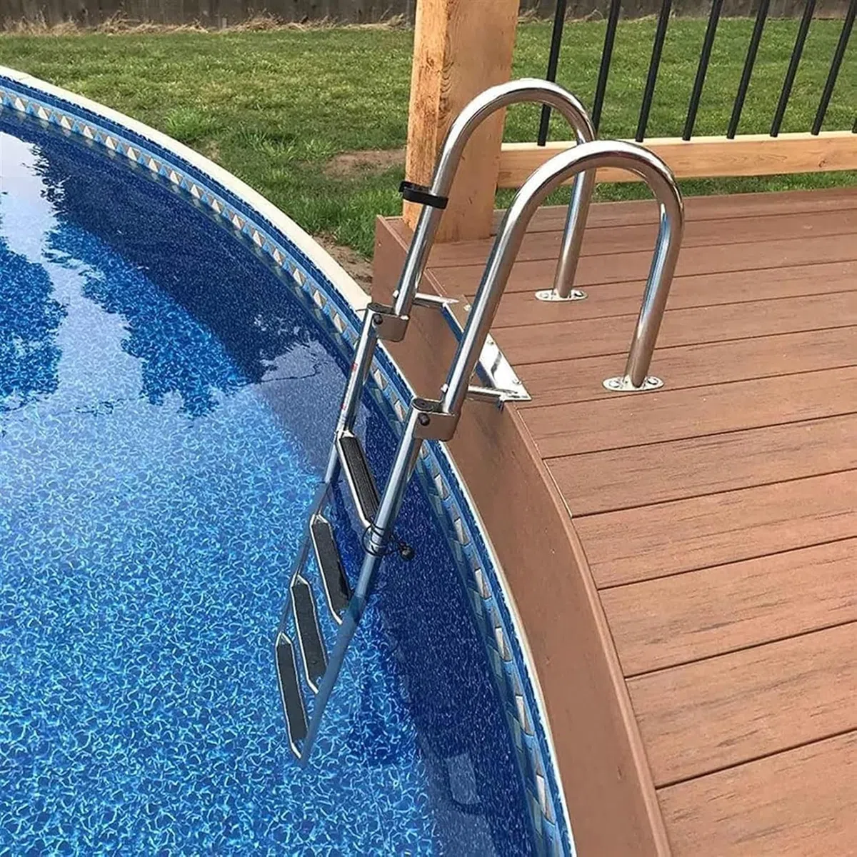 Escalera De Baño Escalera Barco Extensible, Piscina Gancho Alta Resistencia con 4 Peldaños Antideslizantes, Escaleras Clip Plástico, Acero Inoxidable Marino