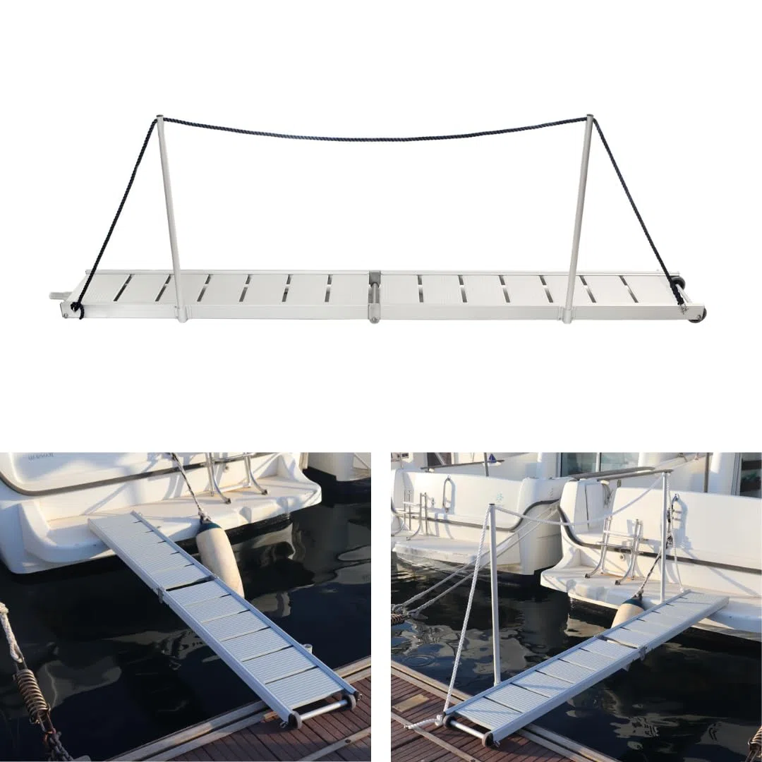 Pasarela de Aluminio para Barco, 2 Metros de Longitud, Plegable en Dos tramos, Ligera y Resistente con Ruedas. BP