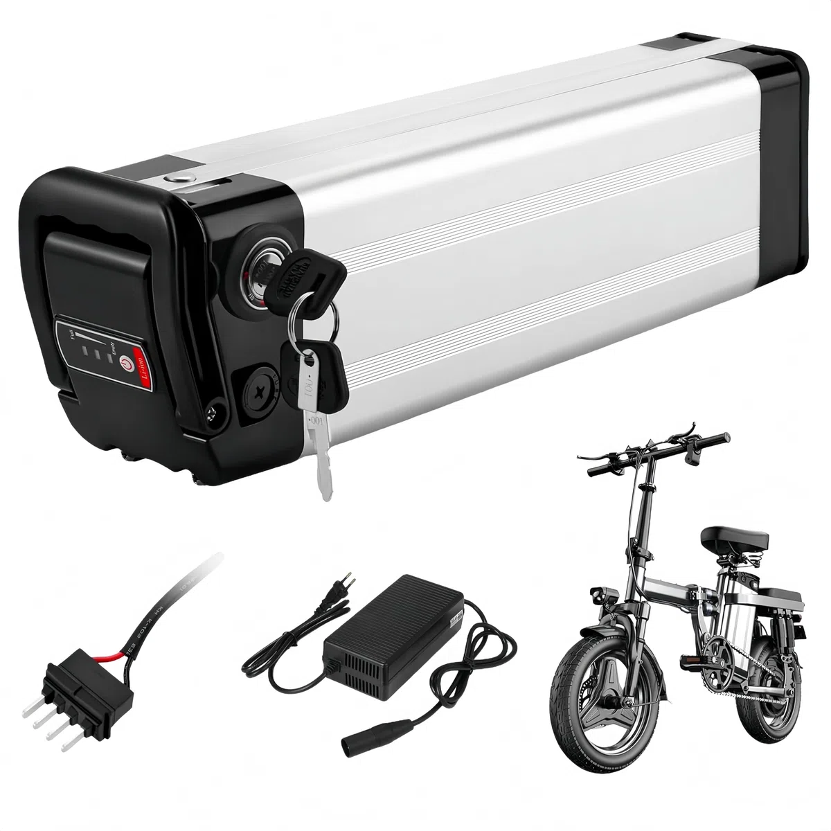 X-go Ebike Batería, 36V 15AH batería de Bicicleta eléctrica e-Bike batería de Litio de 2 Puertos con Cargador, Cierre Seguro, luz indicadora led para 350W 250W 100W Motor (36V 15AH 2 Port)