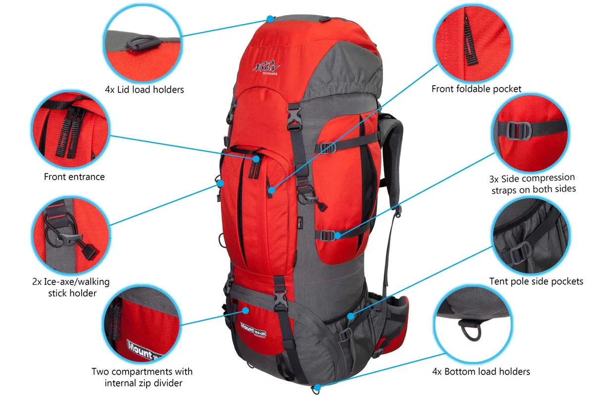 Tashev Trekking Rucksack 100L + 20L TASCHEV Mount 120 Liter - Rucksack mit wasserdichter Abdeckung