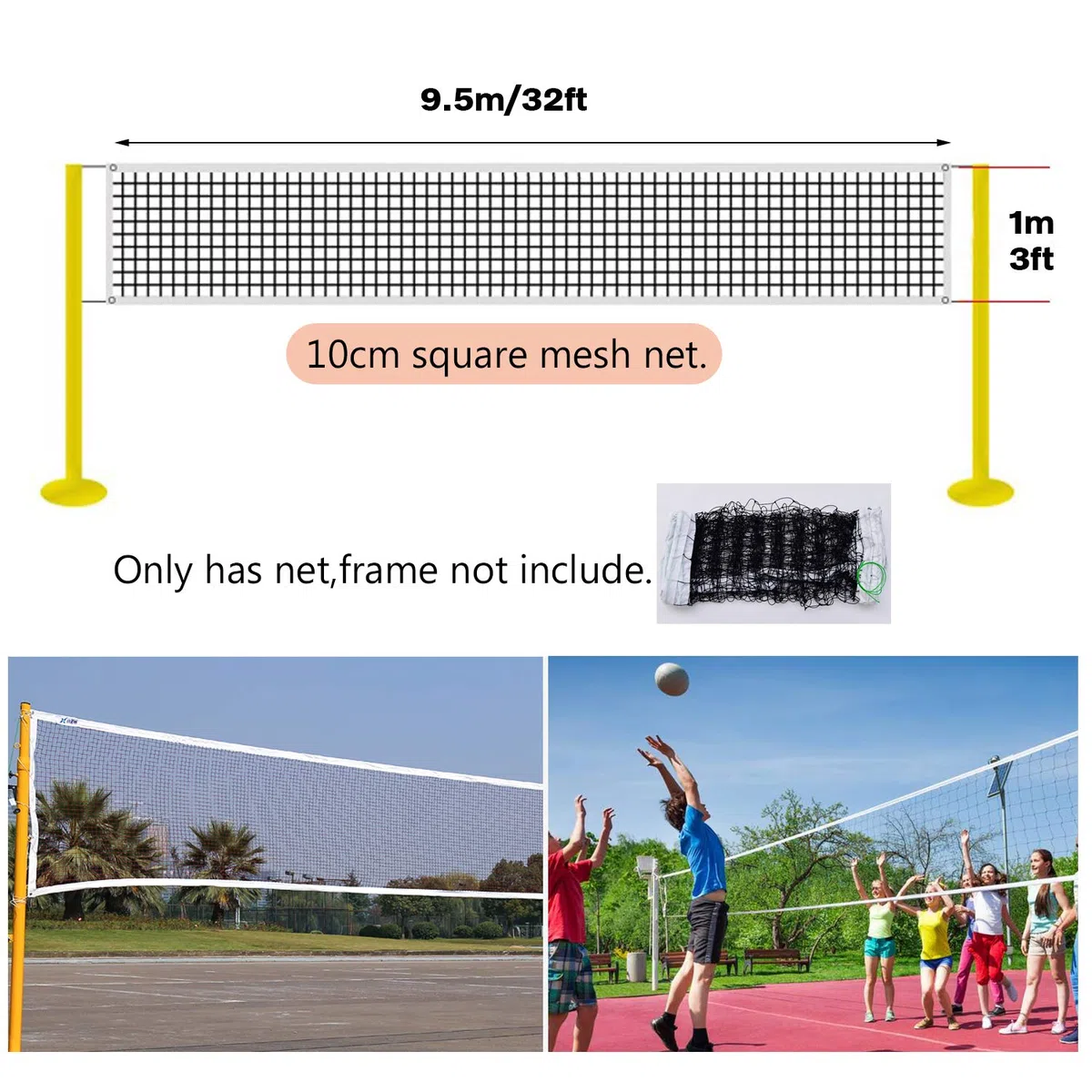 Red de Voleibol, Red de Entrenamiento de Voleibol portátil, Plegable y Duradera para Deportes al Aire Libre en Patios Traseros, Piscinas, Parques, Playas y Otras Instalaciones