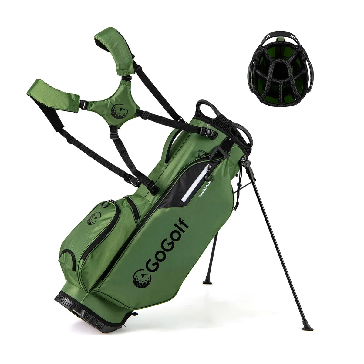 GOPLUS Bolsa de Soporte de Golf, Bolsa de Transporte de 8 Vías con 5 Bolsillos, Capucha para Lluvia, Bolsa de Palo Portátil y Ligera con Correa Doble