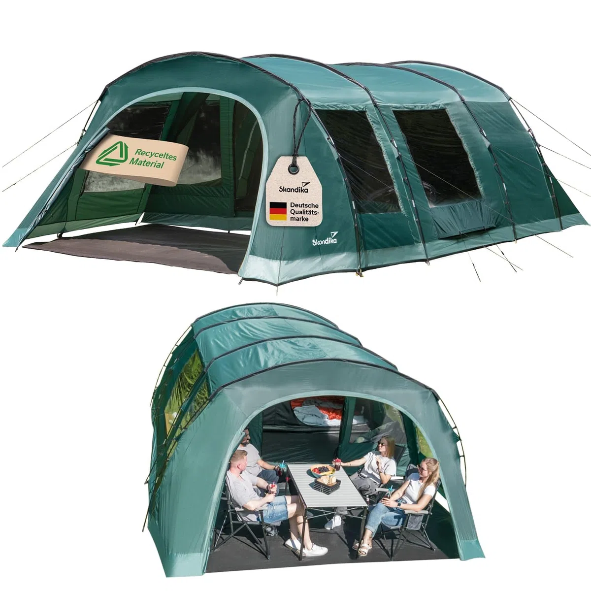 Skandika Kaupanga 6 Protect Tienda de campaña Familiar túnel | para 6 Personas, Impermeable, 3000 mm de Columna de Agua, Cabina Oscura para Dormir