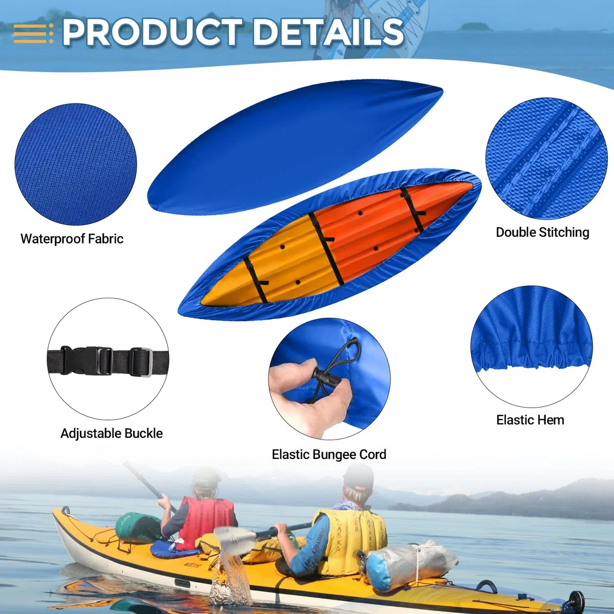 Funda Kayak, 420D Impermeable Cubierta de Polvo Duradera de Almacenaje de Canoa Escudo de Protección Solar UV para Barco de Pesca,Kayak,Canoe,Paddle Board